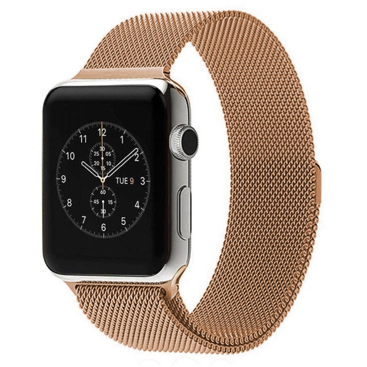 Rose gold Milanese loop magnetic watch band with metal clasp for Apple Watch