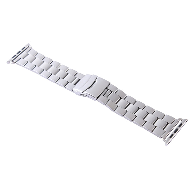 Silver stainless steel watch band with classic buckle and rectangular link segments