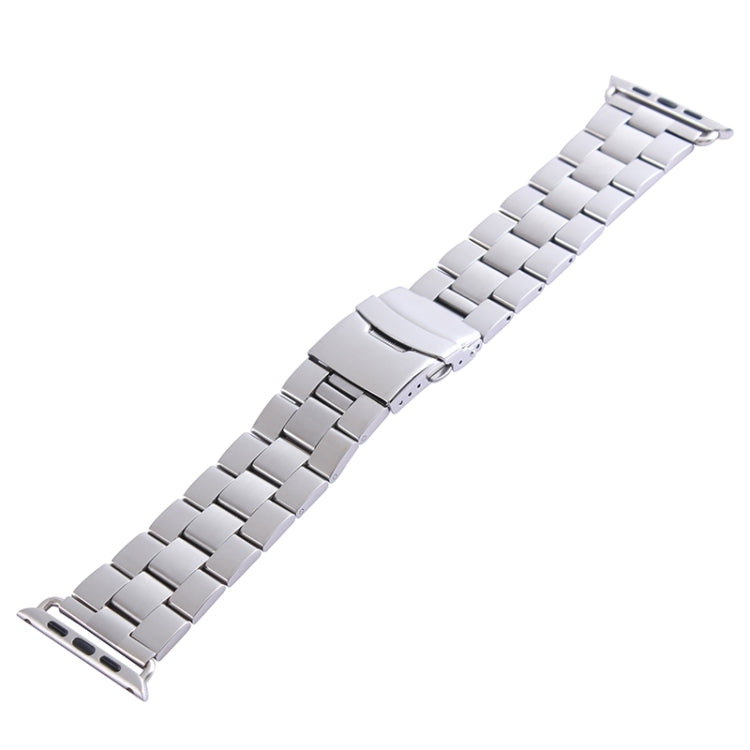 Stainless steel watch band with brushed metal clasp and interlocking link design