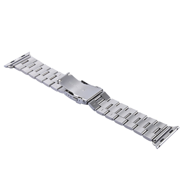 Silver stainless steel watch band with clasp center and adjustable end pin holes
