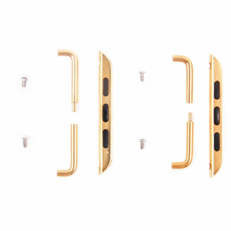Gold metal strap connector pair with black slot cutouts, two side frames