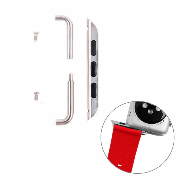Silver metal Apple Watch strap connector links with clasp, includes screws
