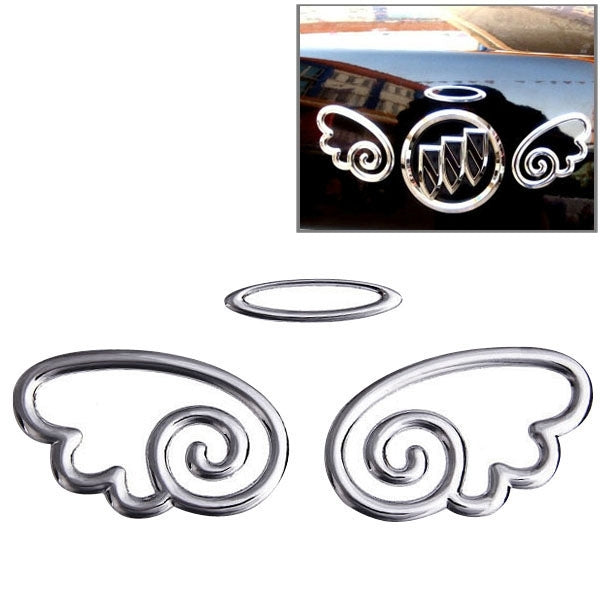 3D car sticker set with silver swirl wing shapes, three-piece design