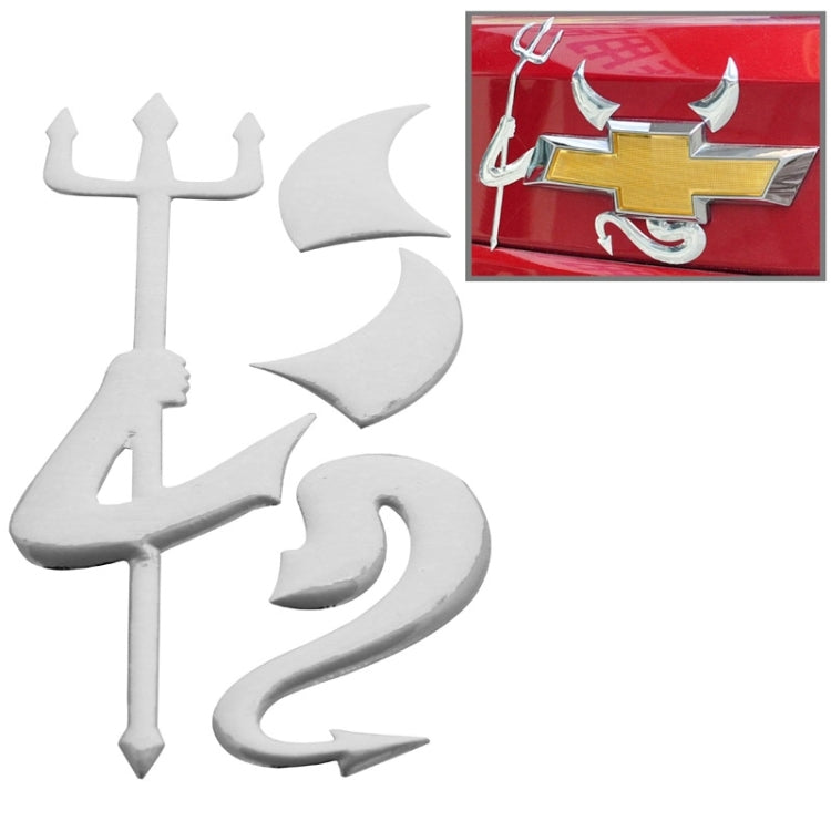 3D car sticker with silver demon horn and tail graphic pieces, 3-piece design