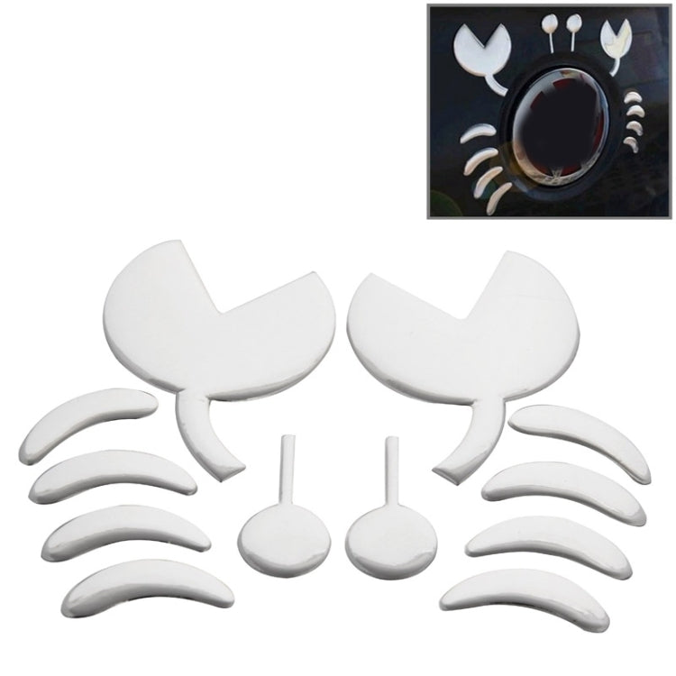 3D car sticker with white paw print and bone-shaped detail pieces, eight-piece set