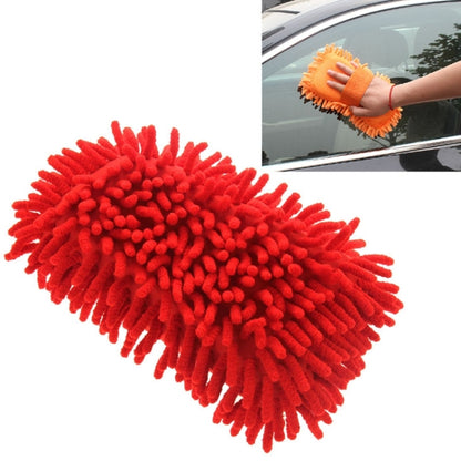 Chenille car washing brush with dense looped bristles, red, for hand scrubbing