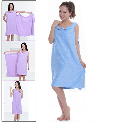 Adult towel dress, purple hooded poncho-style with arm openings
