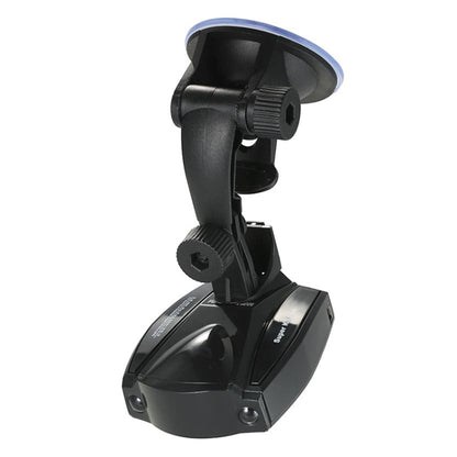 Black radar detector with suction mount and adjustable swivel bracket