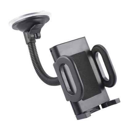 Universal smartphone car holder with spring arm and round suction base, black