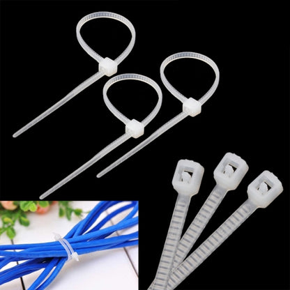 White self-locking nylon cable zip ties, 3mm x 100mm, with locking heads