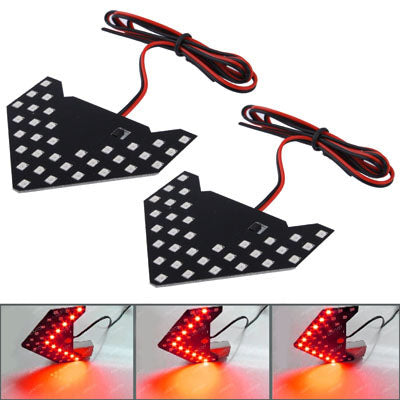 Car side mirror LED arrow lights, red glow with red/black wiring, two-piece set