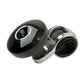 Black steering wheel spinner knob with chrome clamp-style mount and BL button face