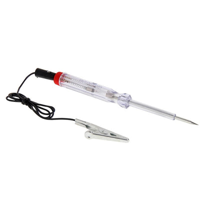 DC circuit tester pen with clear body and alligator clip lead