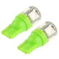 Green T10 LED signal bulb pair, close view of wedge base and LED lens modules