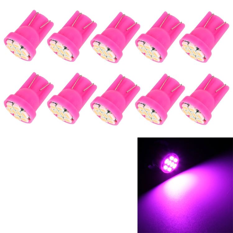 Set of 10 T10 wedge LED signal bulbs with pink illumination, pink bulb housings