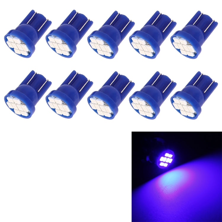 10-pack T10 8-LED car signal light bulbs, blue housing with purple-tinted light
