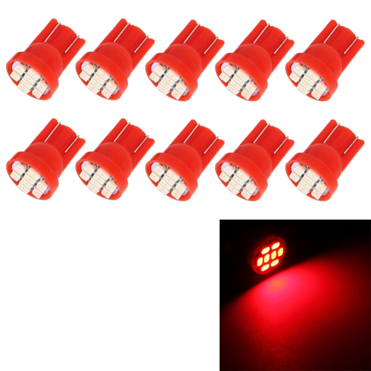 Set of 10 T10 wedge LED signal bulbs with red illumination, red bulb housings