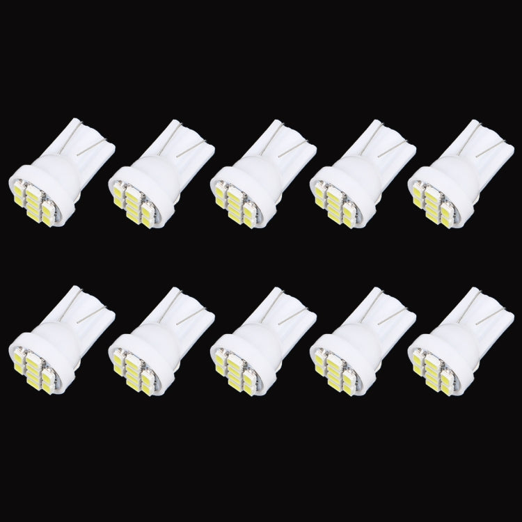 10-pack T10 8-LED car signal light bulbs, white plastic housing, compact LED tip