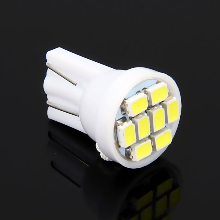 T10 8-LED car signal light bulb with 8 yellow LED chips in white housing