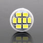 T10 8-LED car signal light bulb, top view of 8 yellow LED chips in round lens