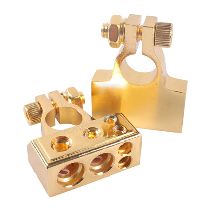 0/4/8 AWG gold positive/negative battery terminal set with two clamp bases