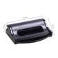 Black car seat belt adjuster clip with open latch, side view