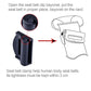 Seat belt clamp adjuster kit with black clip shown holding the seat belt webbing