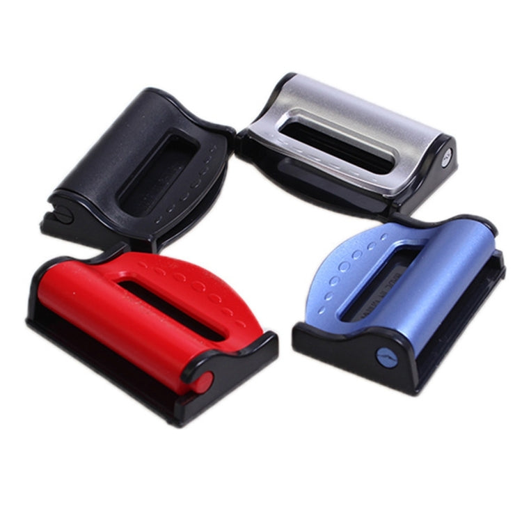 Seat belt adjuster clips in multiple colors: black, red, blue, and silver
