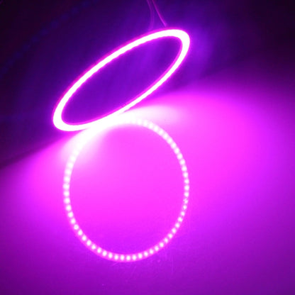 80mm LED angel-eye headlight ring set glowing in pink light
