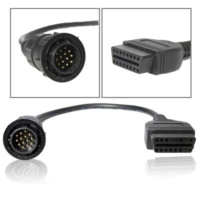 OBDII diagnostic plug adapter with round 14-pin and rectangular 16-pin connectors
