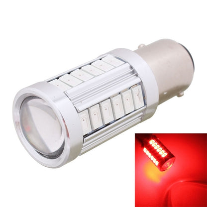 Red LED car brake light bulb, white LED strip inside metal base, 1157/BAY15D fitment