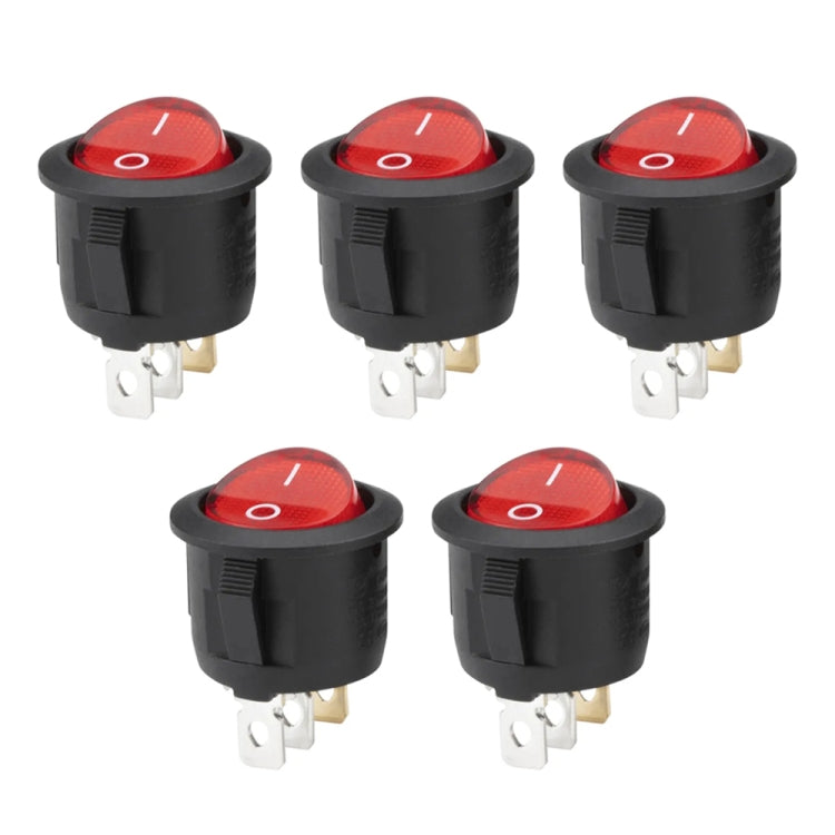 Red illuminated rocker switch set, black housing, each with two spade terminals