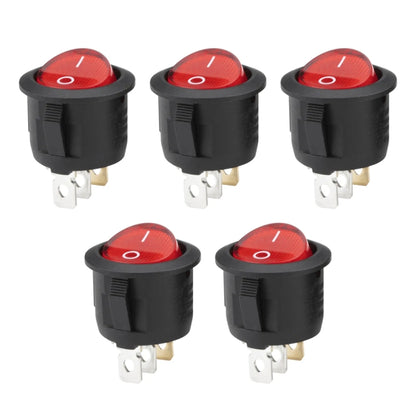 Red illuminated rocker switch set, black housing, each with two spade terminals