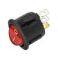 Red illuminated rocker switch with on/off icon, black housing, two electrical terminals