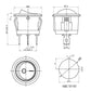 Rocker switch panel cut-out and size diagram with terminal layout