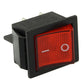 Illuminated red rocker switch showing back terminals and red O/I illuminated window