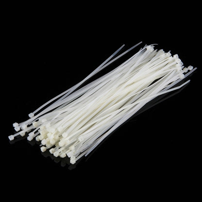White nylon cable zip ties bundle pack, 3 mm wide, 150 mm length, locking heads