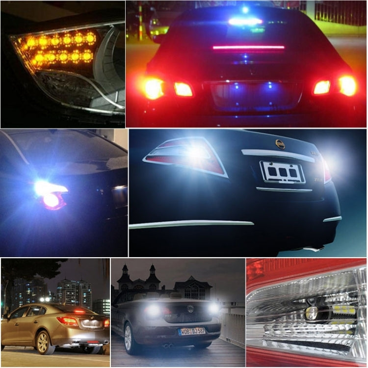 LED car brake light bulbs lit on vehicles with bright white glow.