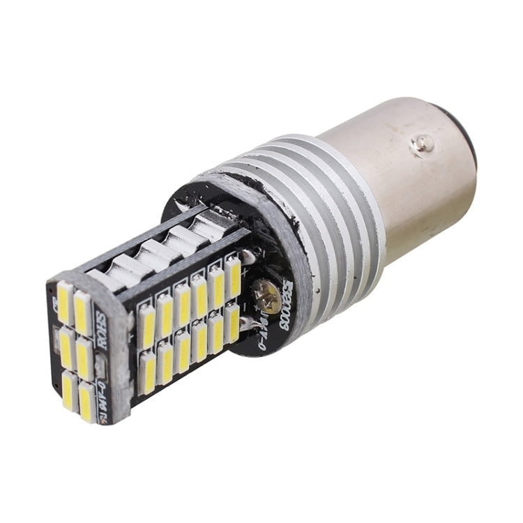 Single 1157 LED bulb angled view, silver ribbed housing with white LED chips