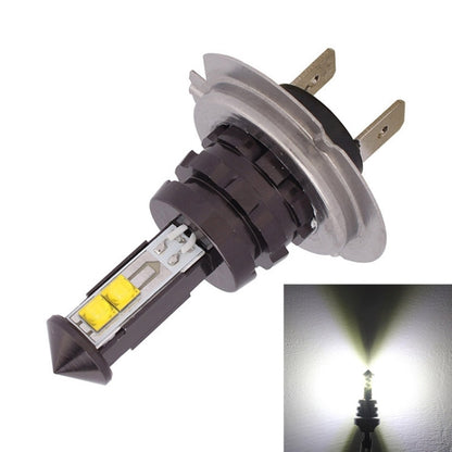H7 LED fog light bulb with metal mounting base and yellow LED chip, front view