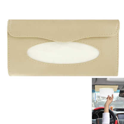 Beige PU leather car sun visor tissue box holder with oval tissue opening