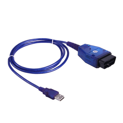 Blue USB-to-OBD ECU scan tool cable with rectangular diagnostic connector