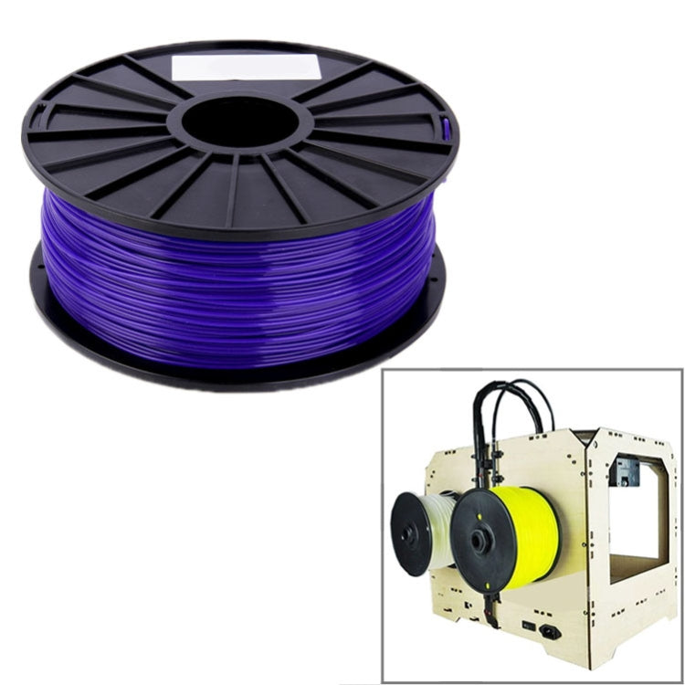 PLA filament spool, purple filament on black reel with evenly wound layers.
