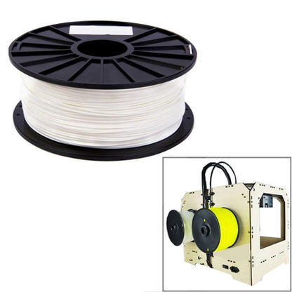 PLA filament spool, white 3D printing filament wound on black reel.