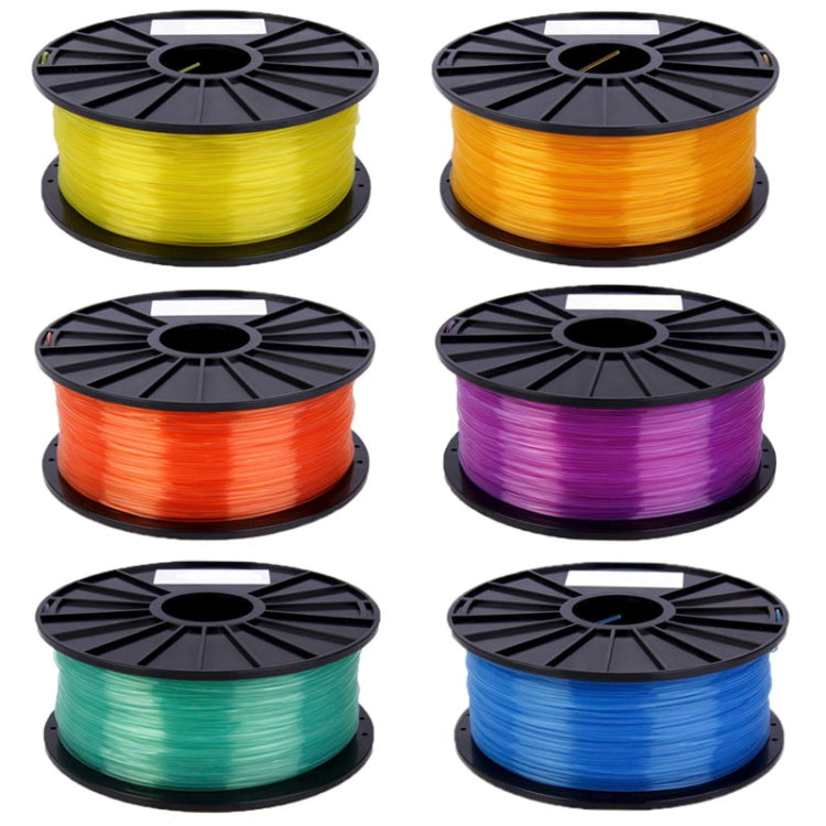 Transparent PLA filament multi-spool set: yellow, orange, red, purple, green, blue reels.