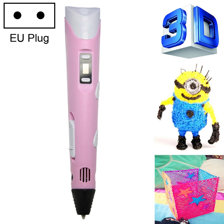 Hand-held 3D printing pen, pink, EU plug, with indicator buttons and pointed nozzle tip