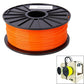 Orange ABS 3D printer filament spool on a black reel