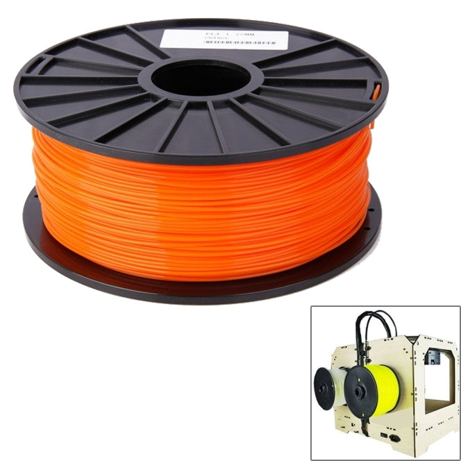 Orange ABS 3D printer filament spool on a black reel