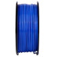 Blue ABS 3D printer filament spool side view, tightly wound filament on black reel