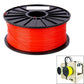 Red ABS 3D printer filament spool on black reel, tightly wound filament
